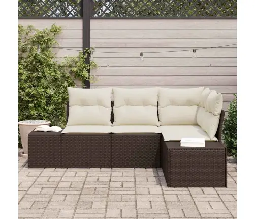 Sodo Sofų Rinkinys 4 Pcs Ruda Poliratanas