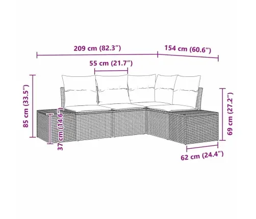 Sodo Sofų Rinkinys 4 Pcs Ruda Poliratanas