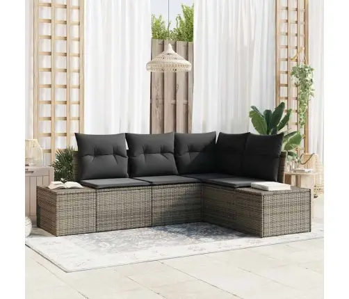 4 Gabalu Dārza Dīvānu Komplekts Ar Spilveniem Pelēks Polietilēna Rotangpalma Vidaxl