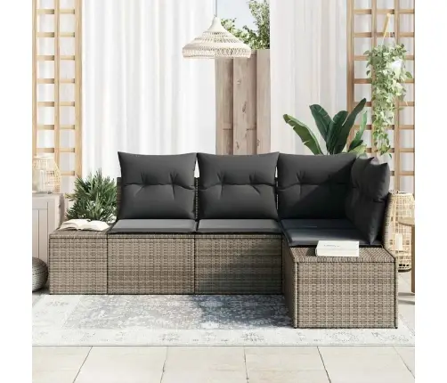 4 Gabalu Dārza Dīvānu Komplekts Ar Spilveniem Pelēks Polietilēna Rotangpalma Vidaxl