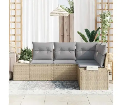 4 Gab Dārza Dīvānu Komplekts Ar Spilveniem Bēšs Poli Rotangpalma Vidaxl