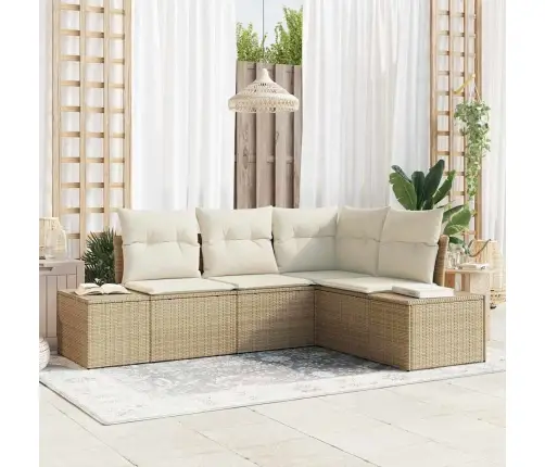 4 Daļu Dārza Dīvānu Komplekts Ar Spilveniem Bēšs Poli Rotangpalma Vidaxl