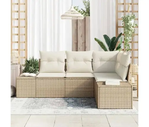 4 Daļu Dārza Dīvānu Komplekts Ar Spilveniem Bēšs Poli Rotangpalma Vidaxl