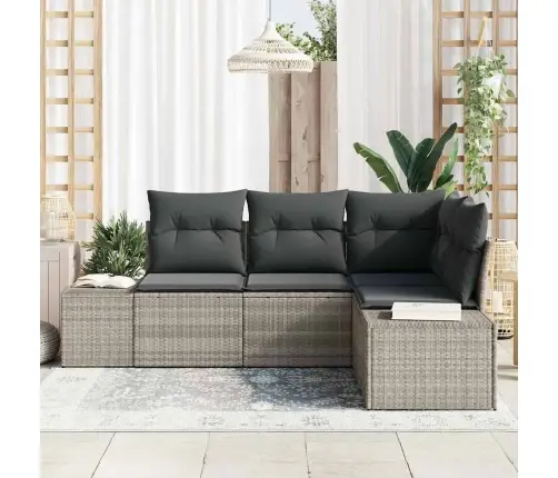 4 Daļu Dārza Dīvānu Komplekts Ar Spilveniem Gaiši Pelēkā Poli Rotangpalma Vidaxl