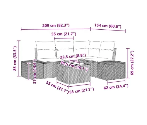 5 Gab. Dārza Dīvānu Komplekts Ar Spilveniem Brūnā Poli Rotangpalma Vidaxl