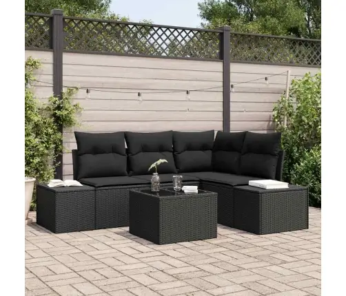 Sodo Sofų Rinkinys 5 Pcs Juoda Poliratanas