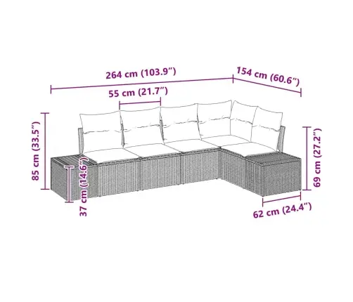 Aia Diivanikomplekt 5 Pcs Pruun Polürotang