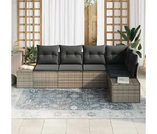 5 Daļu Dārza Dīvānu Komplekts Ar Spilveniem Pelēkā Poli Rotangpalmas Vidaxl