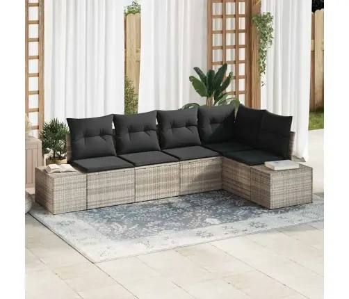 5 Gabalu Dārza Dīvāna Komplekts Ar Spilveniem Gaiši Pelēks Poli Rotangpalma Vidaxl