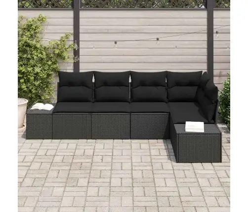 5 Gabalu Dārza Dīvānu Komplekts Ar Spilveniem Melnā Poliratanā Vidaxl