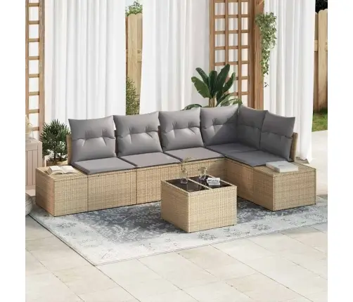 6 Gabalu Dārza Dīvānu Komplekts Ar Spilveniem Bēšā Poli Rotangpalmas Vidaxl