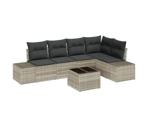 6 Daļu Dārza Dīvānu Komplekts Ar Spilveniem Gaiši Pelēks Polietilēna Rotangpalma Vidaxl