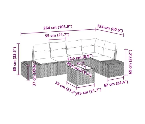 6 Gabalu Dārza Dīvānu Komplekts Ar Spilveniem, Bežā Poli Rotangpalma Vidaxl