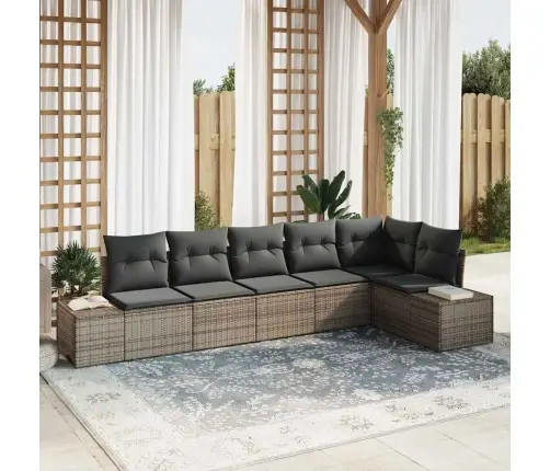 Sodo Sofų Rinkinys Su Pagalve 6 Pcs Pilka Poliratanas