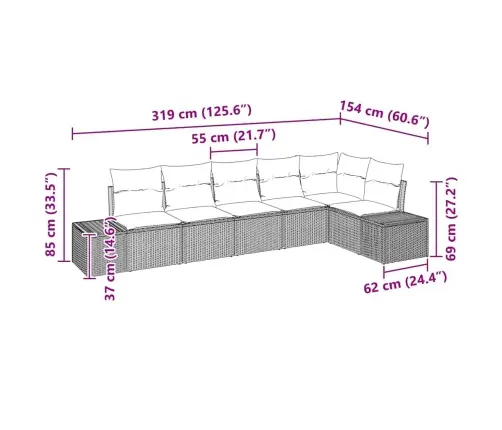 Sodo Sofų Rinkinys Su Pagalve 6 Pcs Pilka Poliratanas