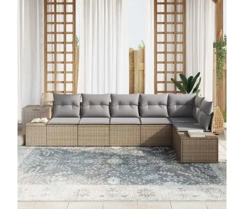 6 Gabalu Dārza Dīvānu Komplekts Ar Spilveniem Bēšs Poli Rotangpalma Vidaxl