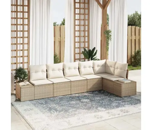 6 Daļīgs Dārza Dīvānu Komplekts Ar Spilveniem Bēšs Poli Rotangpalmas Vidaxl