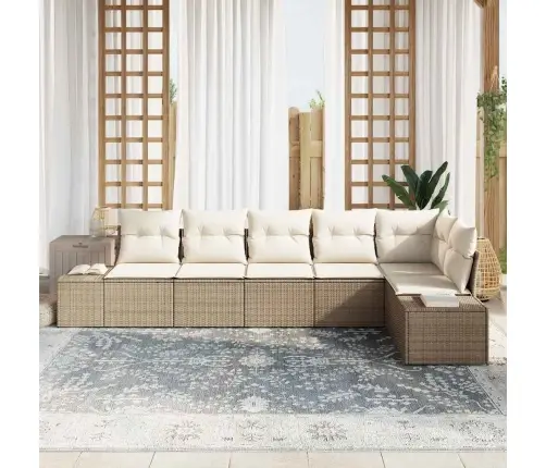 6 Daļīgs Dārza Dīvānu Komplekts Ar Spilveniem Bēšs Poli Rotangpalmas Vidaxl