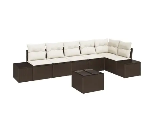 Sodo Sofų Rinkinys 7 Pcs Ruda Ir Grietinėlė Poliratanas