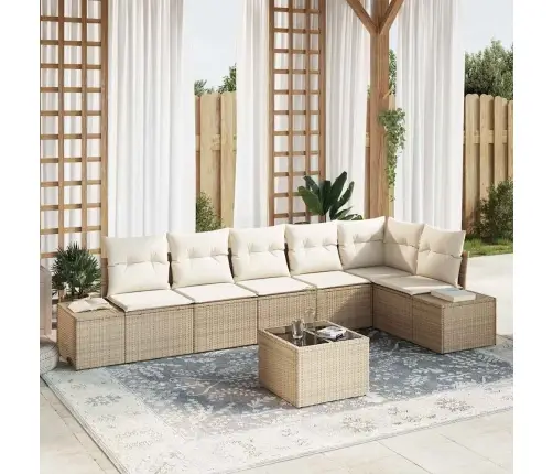 7 Gabalu Dārza Dīvānu Komplekts Ar Spilveniem Brūna Poli Rotangpalma Vidaxl