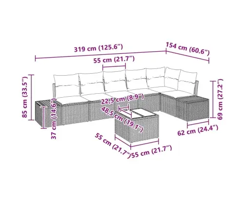 7 Gabalu Dārza Dīvānu Komplekts Ar Spilveniem Brūna Poli Rotangpalma Vidaxl