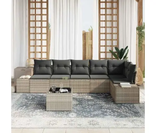 7 Gabalu Dārza Dīvānu Komplekts Ar Spilveniem Pelēkā Poli Rattan Vidaxl