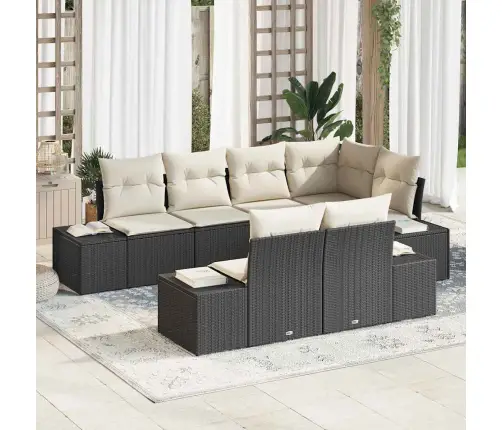 7 Daļu Dārza Dīvānu Komplekts Ar Spilveniem Melnā Poli Rotangpalmas Vidaxl