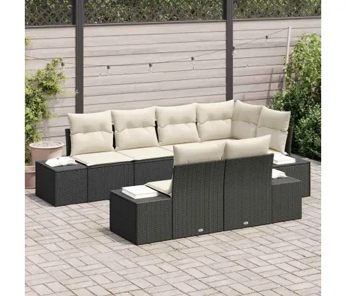 7 Daļu Dārza Dīvānu Komplekts Ar Spilveniem Melnā Poli Rotangpalmas Vidaxl