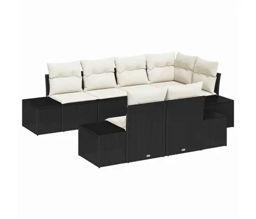 7 Daļu Dārza Dīvānu Komplekts Ar Spilveniem Melnā Poli Rotangpalmas Vidaxl