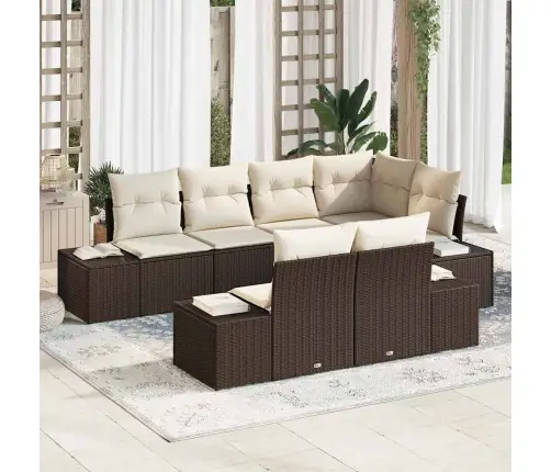 7 Gabalu Dārza Dīvānu Komplekts Ar Spilveniem Brūna Poli Rotangpalmas Vidaxl