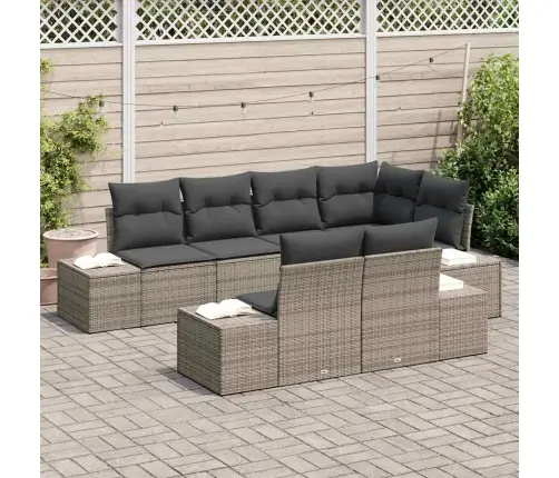 7 Gabalu Dārza Dīvānu Komplekts Ar Spilveniem Pelēks Poli Rotangpalma Vidaxl