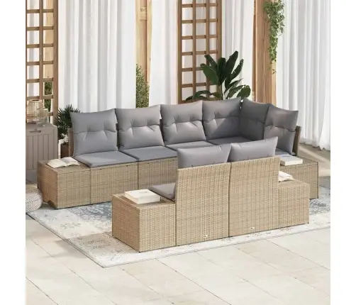 7 Gabalu Dārza Dīvānu Komplekts Ar Spilveniem Bēšs Polietilēna Rotangpalma Vidaxl