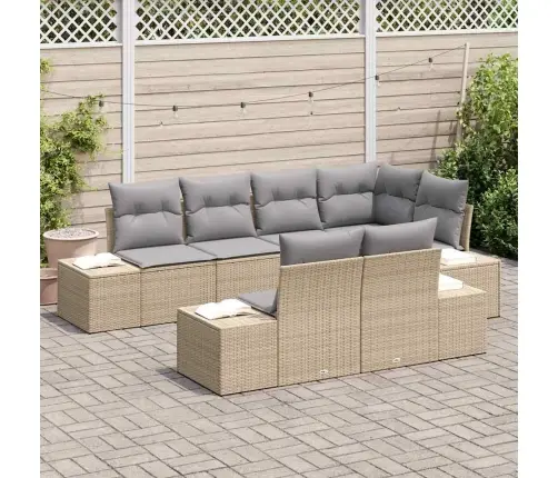 7 Gabalu Dārza Dīvānu Komplekts Ar Spilveniem Bēšs Polietilēna Rotangpalma Vidaxl