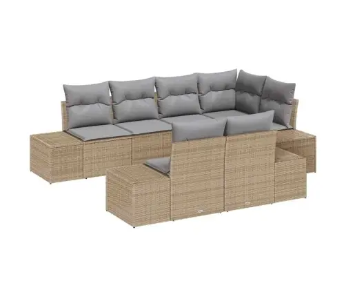 7 Gabalu Dārza Dīvānu Komplekts Ar Spilveniem Bēšs Polietilēna Rotangpalma Vidaxl