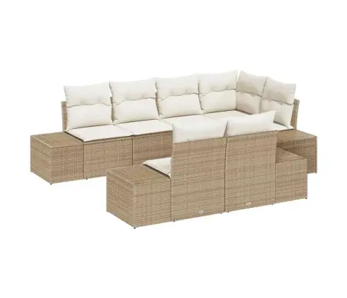 7 Daļu Dārza Dīvānu Komplekts Ar Spilveniem Bēšs Poli Rotangpalma Vidaxl