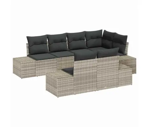 7 Gabalu Dārza Dīvānu Komplekts Ar Spilveniem Gaiši Pelēks Polietilēna Rotangpalma Vidaxl