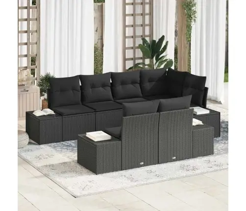 Sodo Sofų Rinkinys Su Pagalve 7 Pcs Juoda Poliratanas