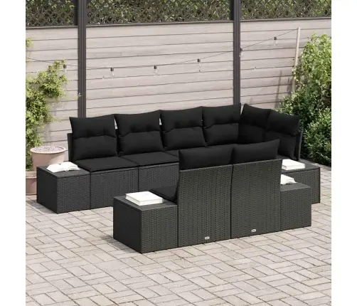 Sodo Sofų Rinkinys Su Pagalve 7 Pcs Juoda Poliratanas