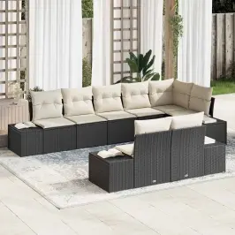 Dārza Dīvānu Komplekts Ar Spilvenu 8 Pcs Melna Un Krēmkrāsas Vidaxl