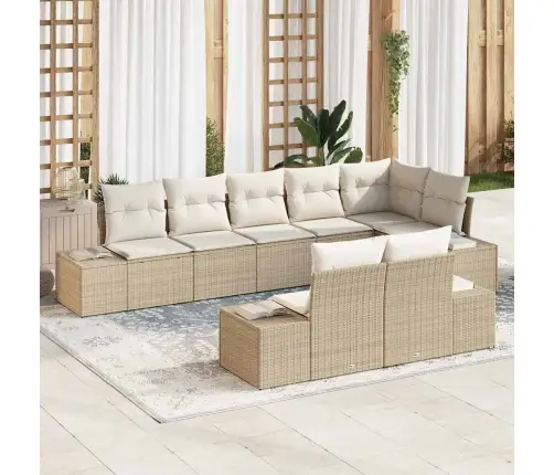 8 Daļu Dārza Dīvānu Komplekts Ar Spilveniem Bēšs Poli Rotangpalma Vidaxl