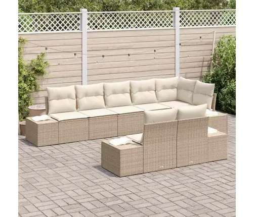 8 Daļu Dārza Dīvānu Komplekts Ar Spilveniem Bēšs Poli Rotangpalma Vidaxl