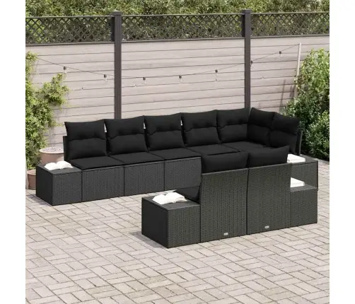 8 Daļu Dārza Dīvānu Komplekts Ar Spilveniem Melnā Polietilēna Rotangpalmas Vidaxl