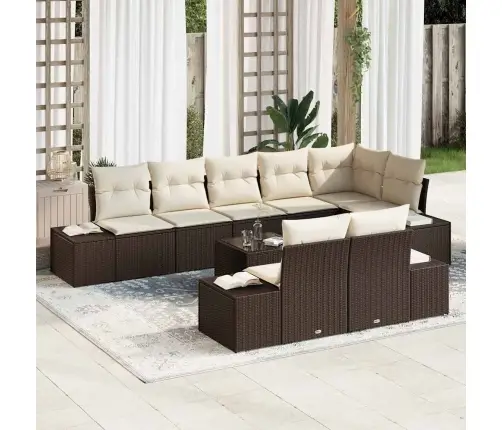 Sodo Sofų Rinkinys 9 Pcs Ruda Ir Grietinėlė Poliratanas