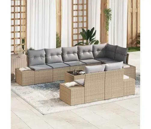 9 Daļu Dārza Dīvānu Komplekts Ar Spilveniem Bēša Un Pelēka Poli Rotangpalmas Vidaxl