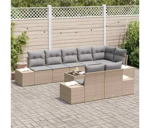 9 Daļu Dārza Dīvānu Komplekts Ar Spilveniem Bēša Un Pelēka Poli Rotangpalmas Vidaxl