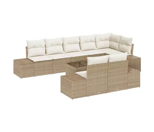 9 Daļu Dārza Dīvānu Komplekts Ar Spilveniem Brūns Poli Ratanā Vidaxl