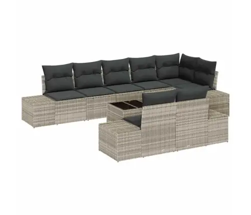 Sodo Sofų Rinkinys Su Pagalve 9 Pcs Šviesiai Pilka Poliratanas