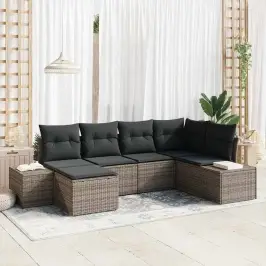 Sodo Sofų Rinkinys Su Pagalve 6 Pcs Pilka Poli Ratanas