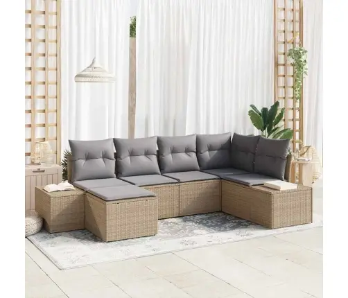 6 Gabalu Dārza Dīvānu Komplekts Ar Spilveniem Bēšā Poliratanā Vidaxl