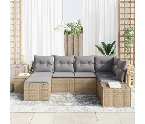 6 Gabalu Dārza Dīvānu Komplekts Ar Spilveniem Bēšā Poliratanā Vidaxl